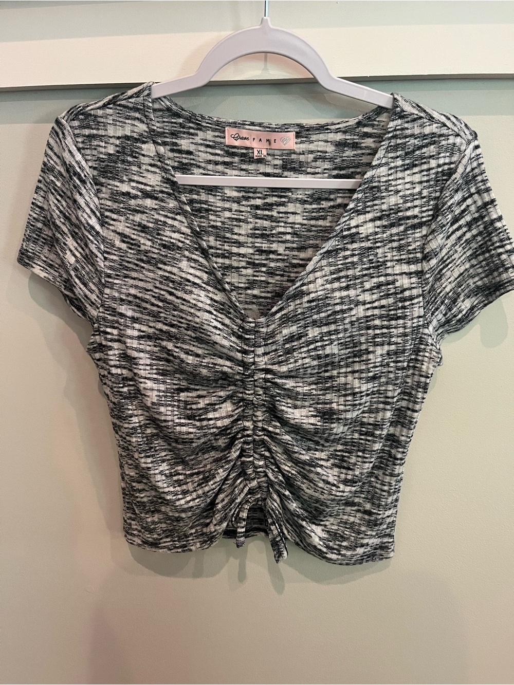 Crave Fame Black & White Ruched V-Neck Crop Top